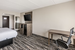 Premium bedding, pillow-top beds, desk, laptop workspace