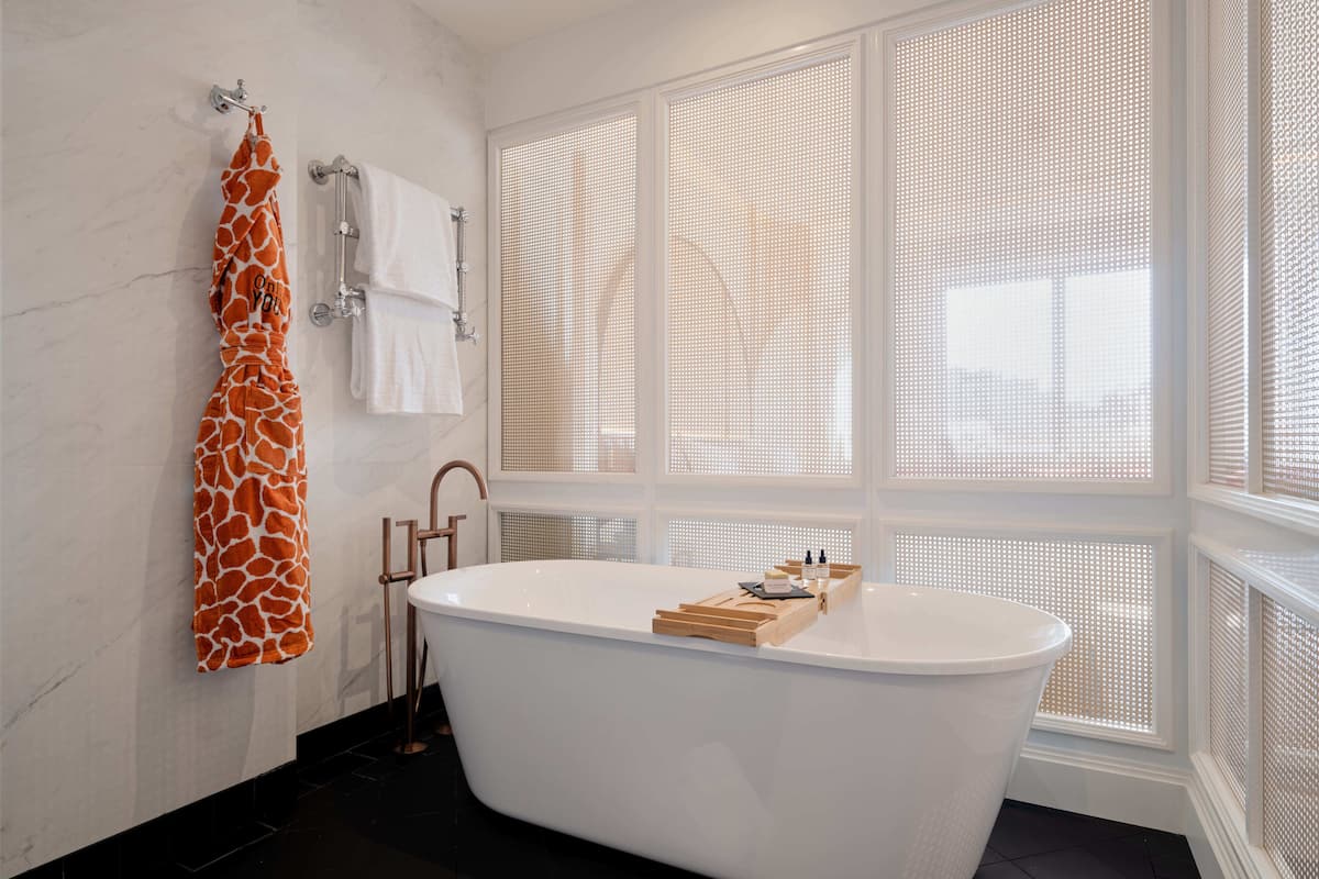 presidential suite | bathroom | shower, rainfall showerhead, designer toiletries, hair dryer