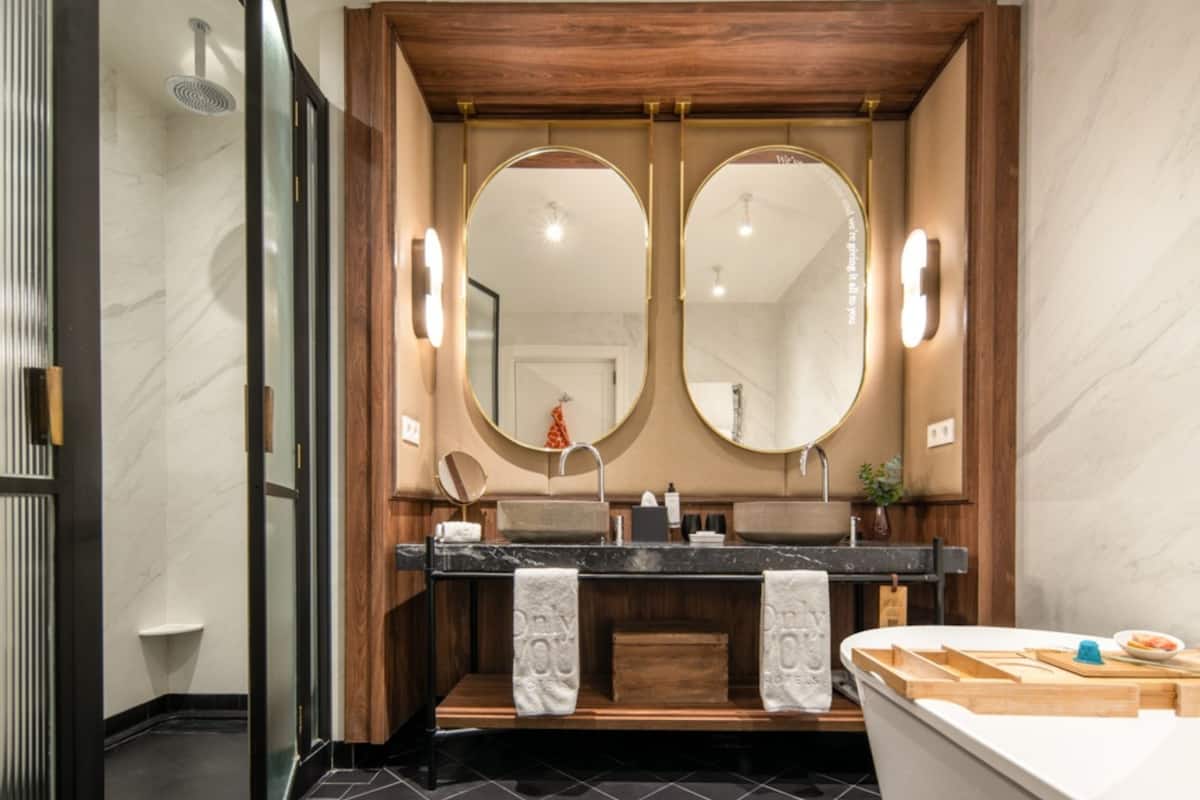 superior suite (botet suite) | bathroom | shower, rainfall showerhead, designer toiletries, hair dryer