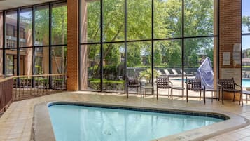 Indoor pool, seasonal outdoor pool, pool loungers