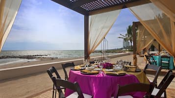 Private beach, beach cabanas, beach towels, beach massages