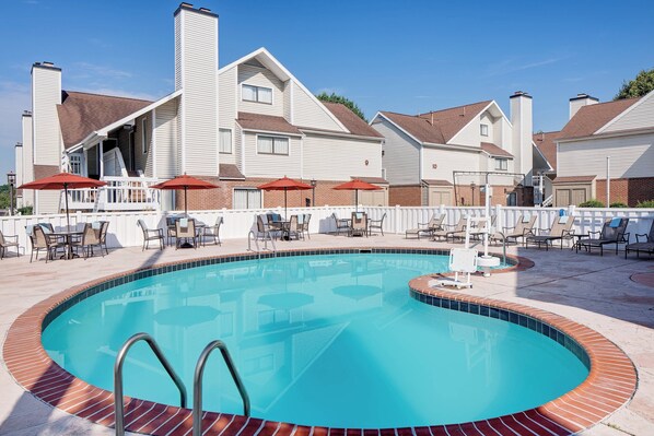 Indoor pool, seasonal outdoor pool, pool umbrellas