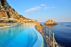 Seasonal outdoor pool, open 8:00 AM to 7:00 PM, pool umbrellas