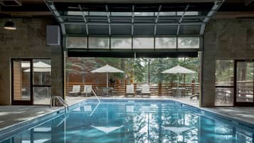 Indoor pool, outdoor pool, pool loungers