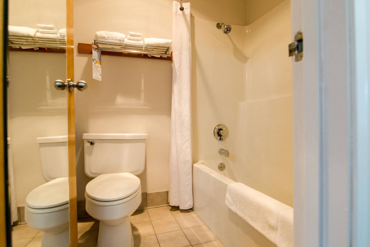 standard room, 1 king bed, non smoking | bathroom | combined shower/bathtub, free toiletries, hair dryer, towels