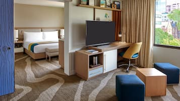 Premium bedding, down comforters, pillowtop beds, in-room safe
