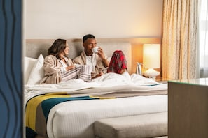 Premium bedding, down comforters, pillowtop beds, in-room safe