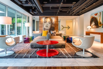 Sitting area in hotel lobby at The Hotel Zags Portland