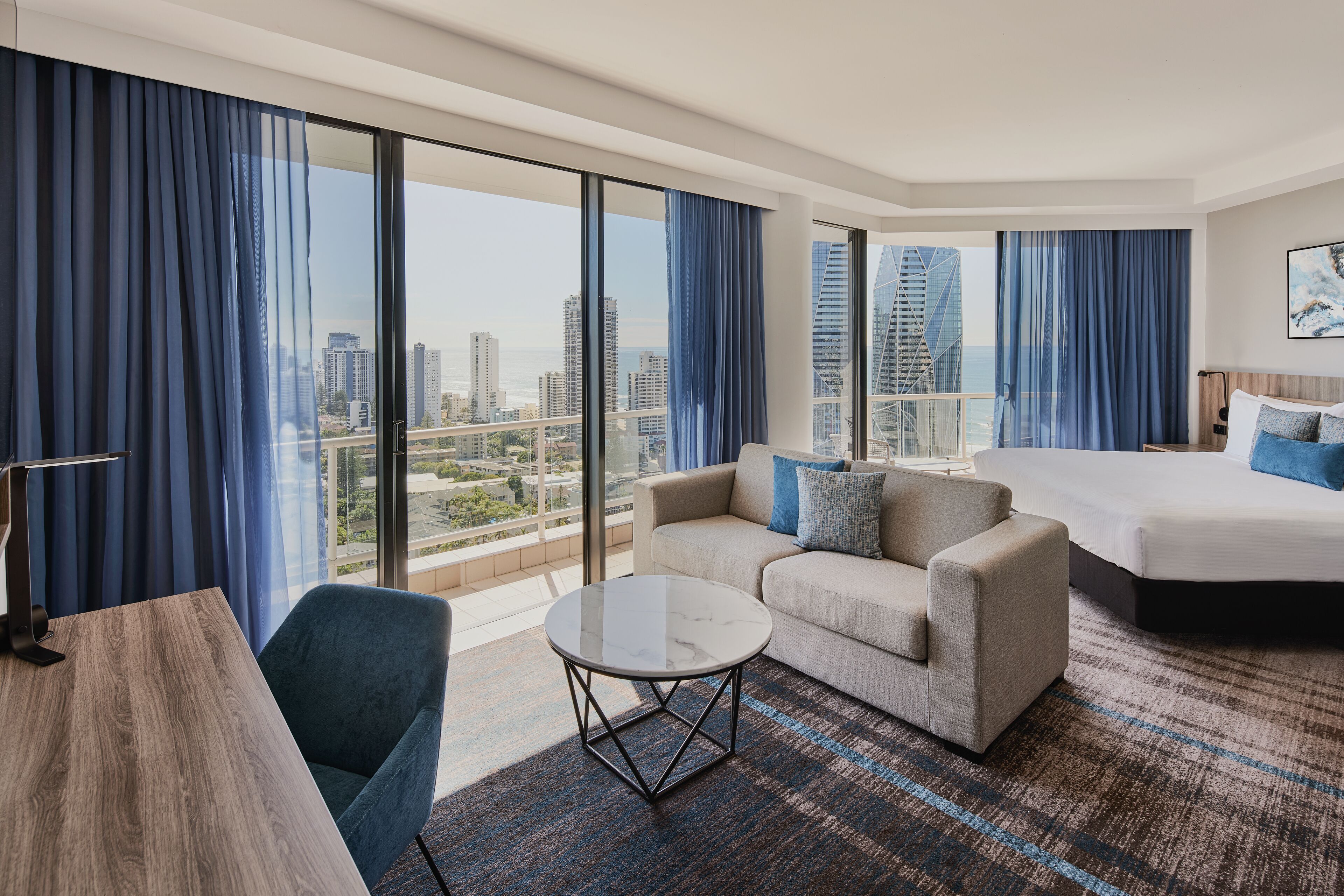 junior suite, 1 king bed, ocean view | 1 bedroom, in-room safe, desk, laptop workspace