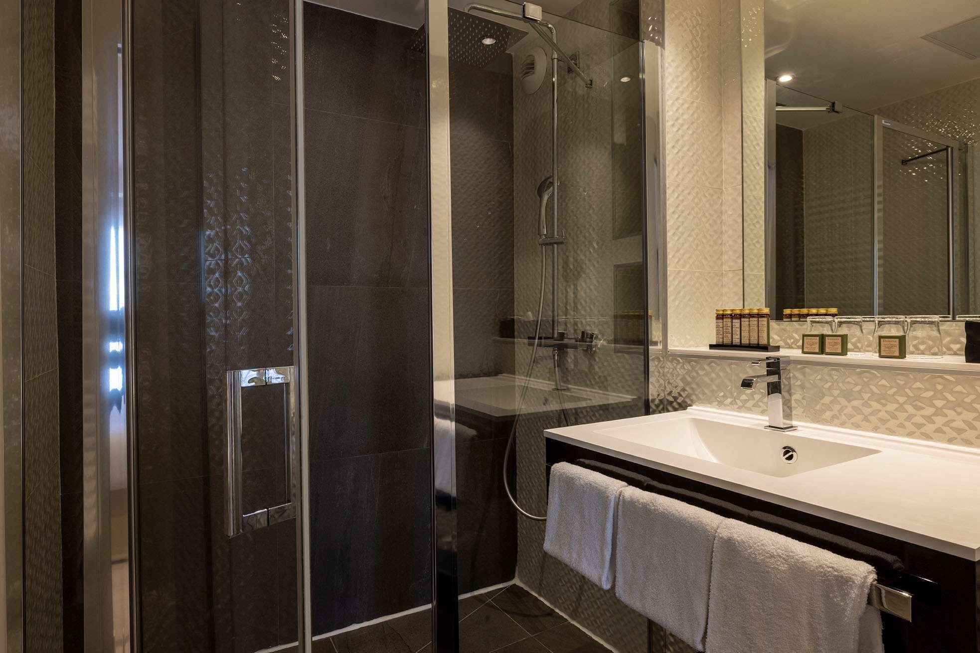 free toiletries, hair dryer, towels