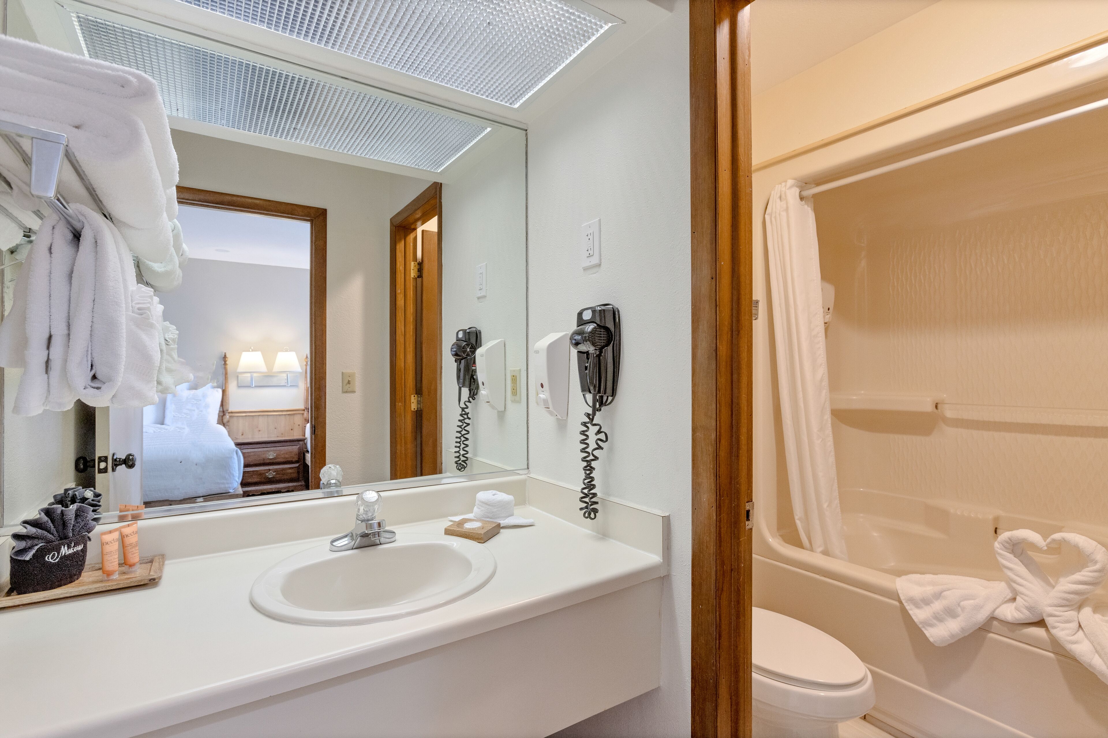 free toiletries, hair dryer, towels, soap