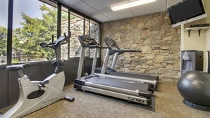 A gym with treadmills, an elliptical, and a stationary bike. - Holiday Inn Westbury - Long Island by IHG (Carle Place)