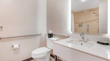 Camera Standard, 1 letto king, accessibile ai disabili, frigorifero e microonde | Bagno | Asciugacapelli, asciugamani