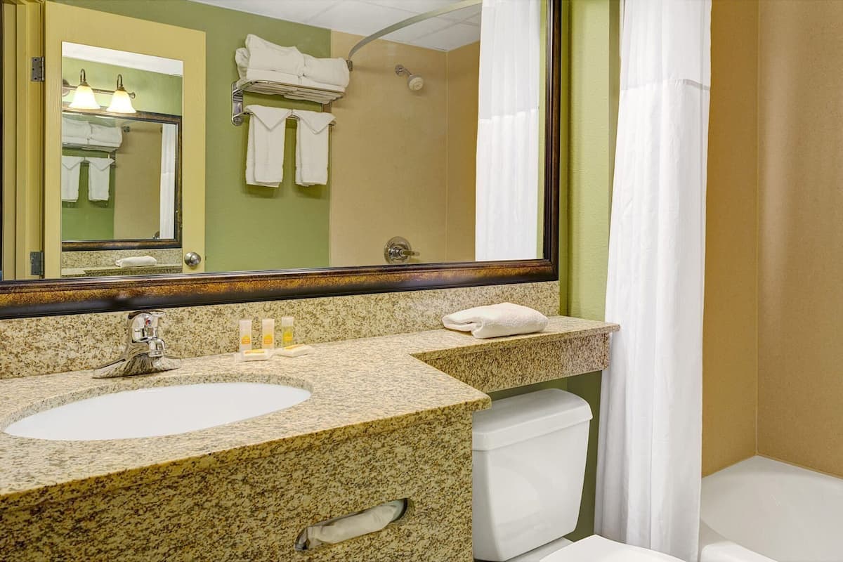 Bathroom | Free toiletries, hair dryer, towels, soap