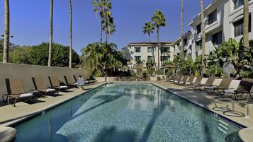 Outdoor pool, open 8:00 AM to 8:00 PM, pool loungers