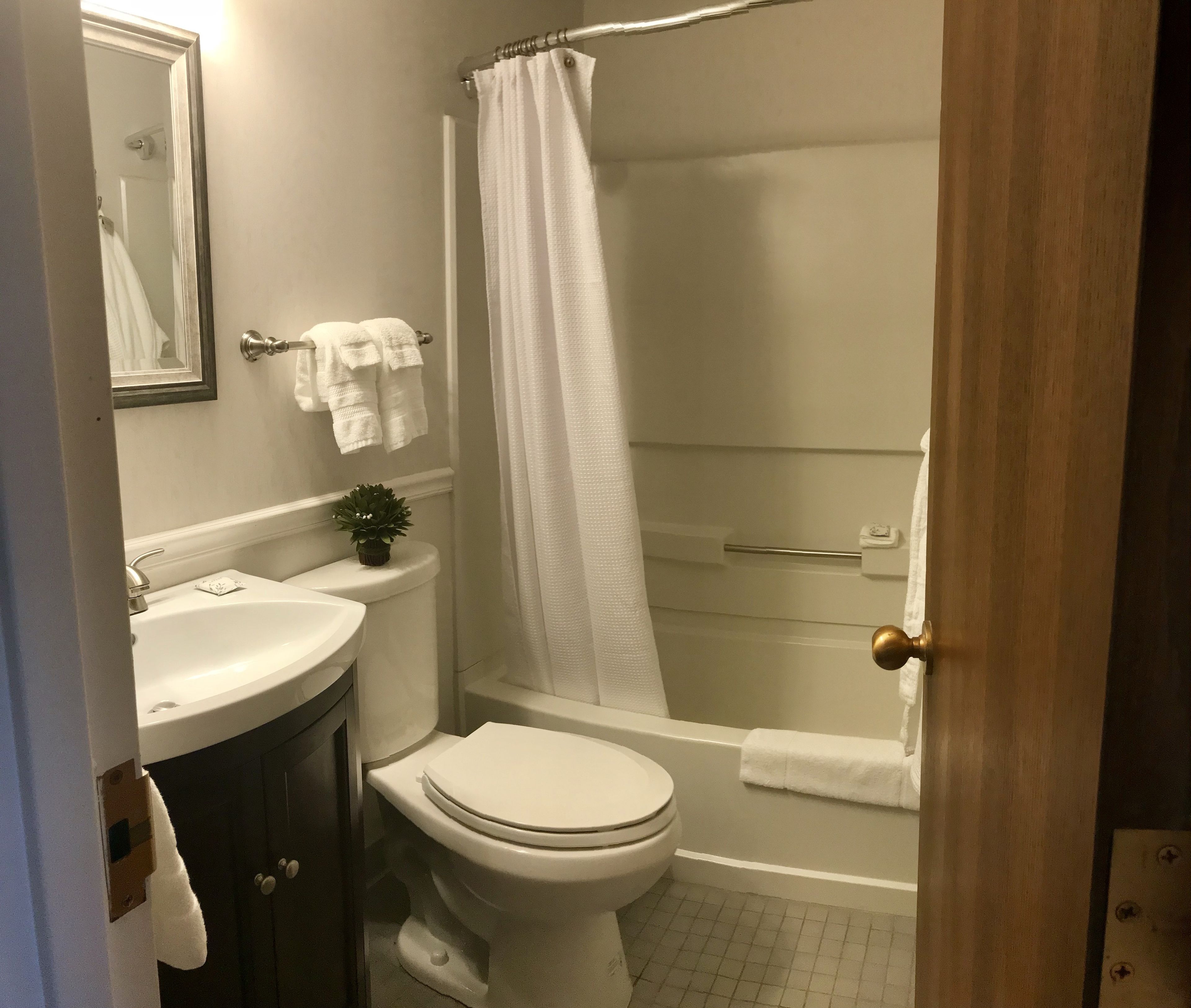 premium room, 1 queen bed with sofa bed | bathroom | free toiletries, hair dryer, towels