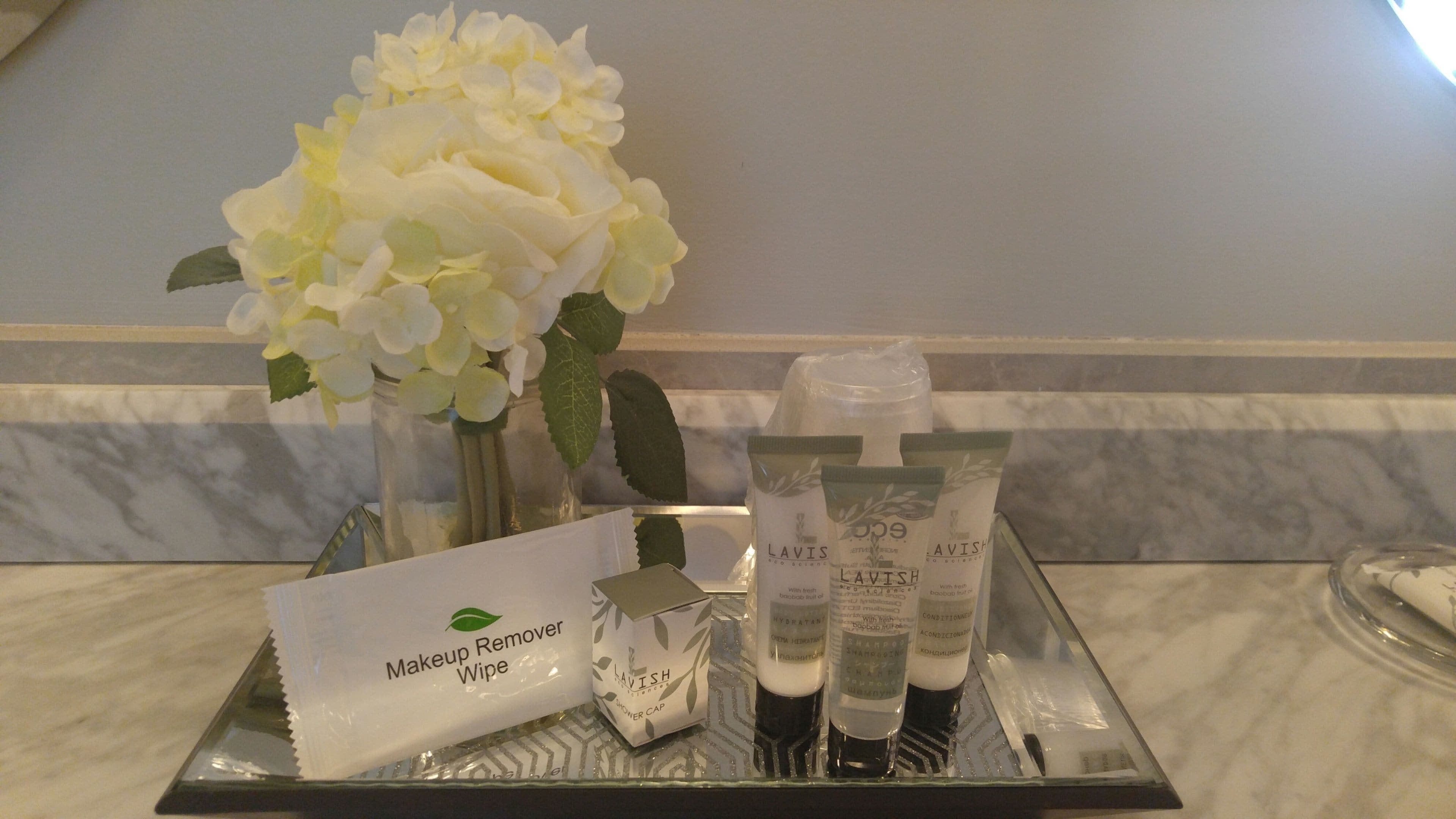 free toiletries, hair dryer, towels