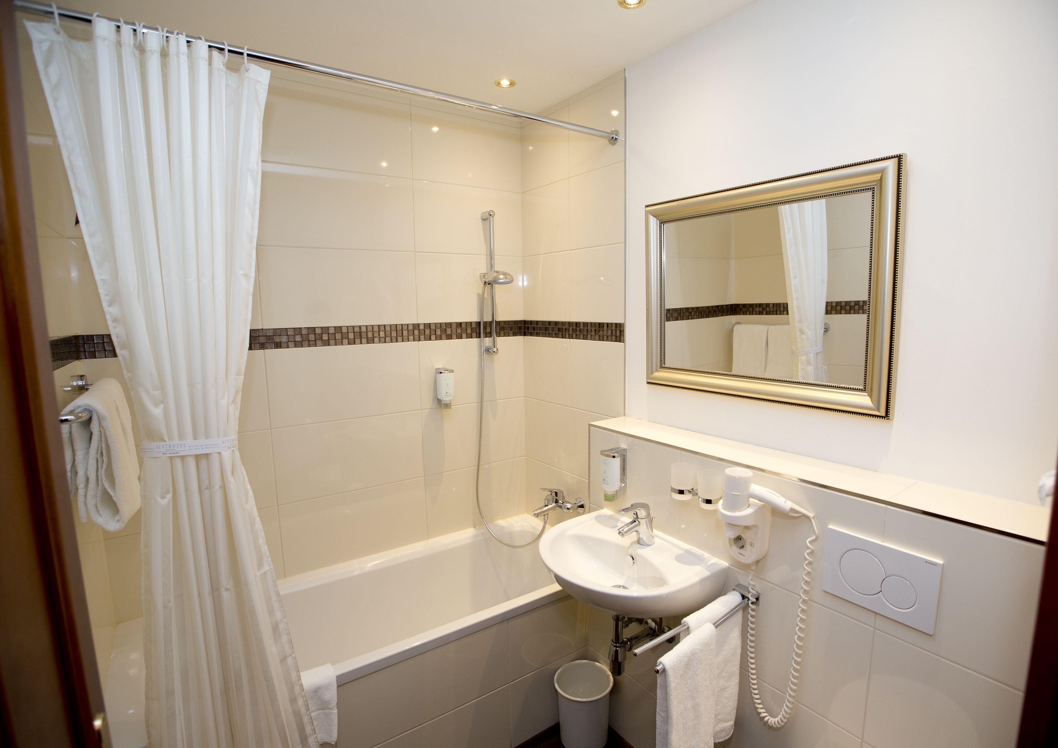 superior double room | bathroom | free toiletries, hair dryer, towels