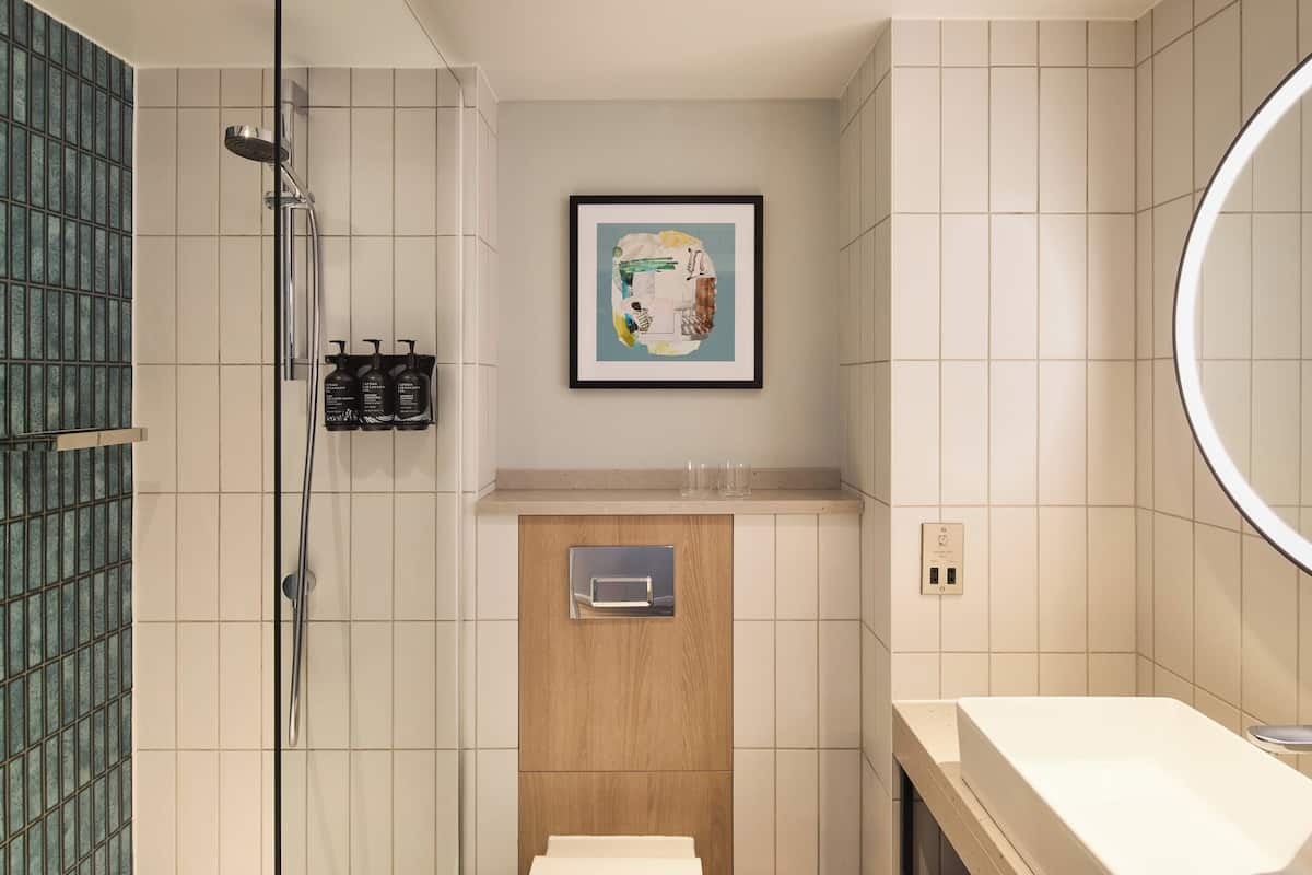 Combined shower/bathtub, free toiletries, hair dryer, towels