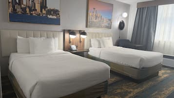 Premium bedding, pillowtop beds, desk, blackout drapes