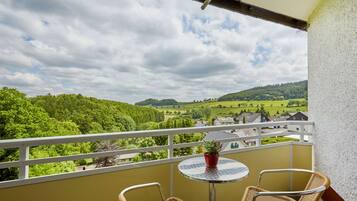 Een bureau, verduisterende gordijnen, een strijkplank/strijkijzer