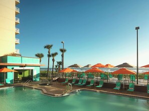 Outdoor pool, open 8 AM to 10 PM, pool umbrellas, sun loungers