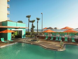 Outdoor pool, open 8 AM to 10 PM, pool umbrellas, sun loungers
