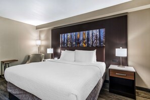 Rom – standard, 1 kingsize-seng, ikke-røyk, kjøleskap og mikrobølgeovn | Sengetøy av topp kvalitet, skrivebord og skrivebord for bærbar PC