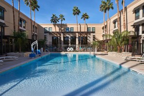 Outdoor pool, pool umbrellas