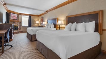 Standard Room, 2 Queen Beds, Non Smoking, Fireplace | Premium bedding, desk, laptop workspace, blackout drapes