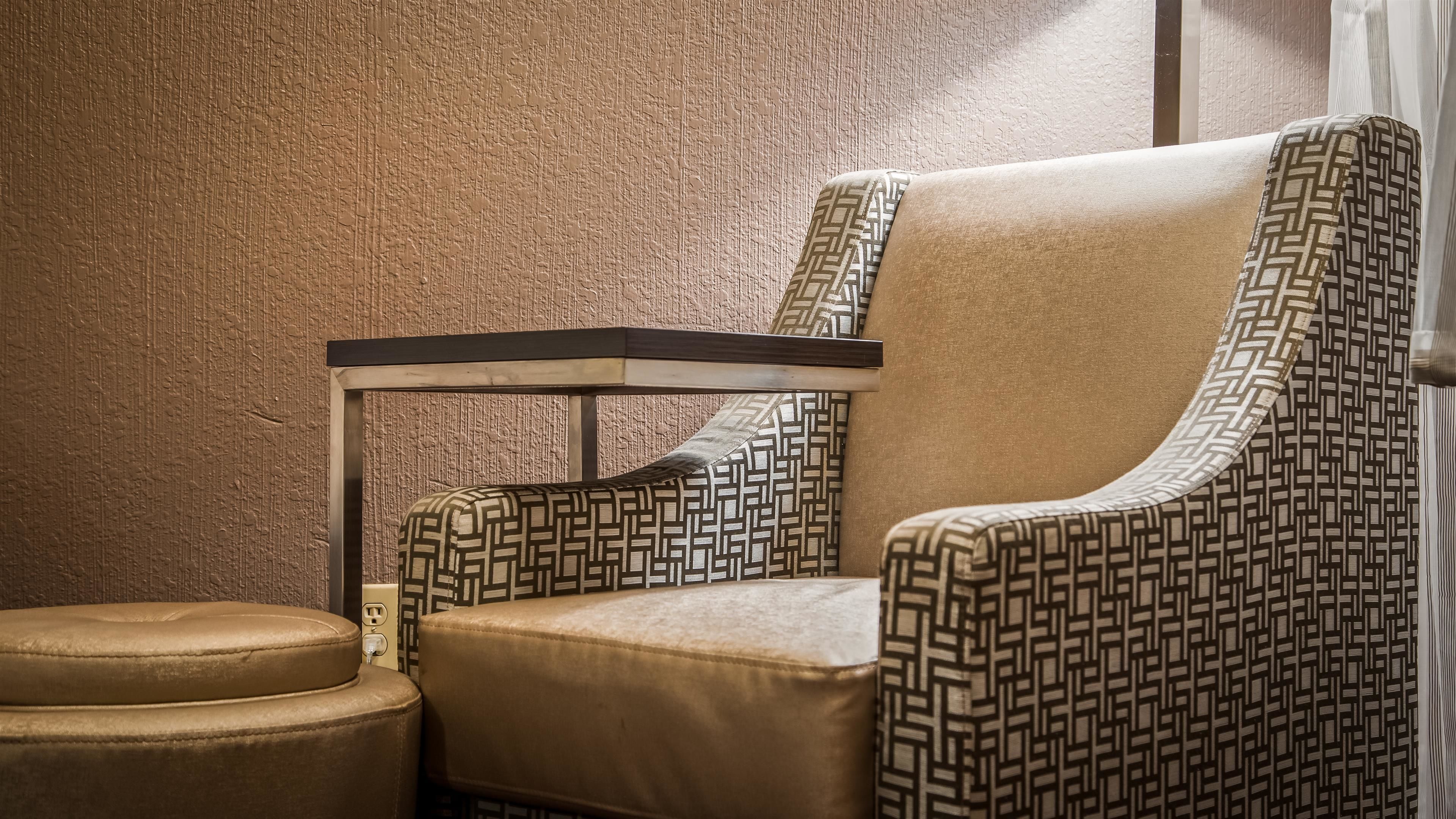 premium bedding, desk, blackout curtains, iron/ironing board