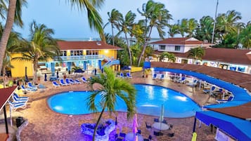 Outdoor pool, pool umbrellas, pool loungers