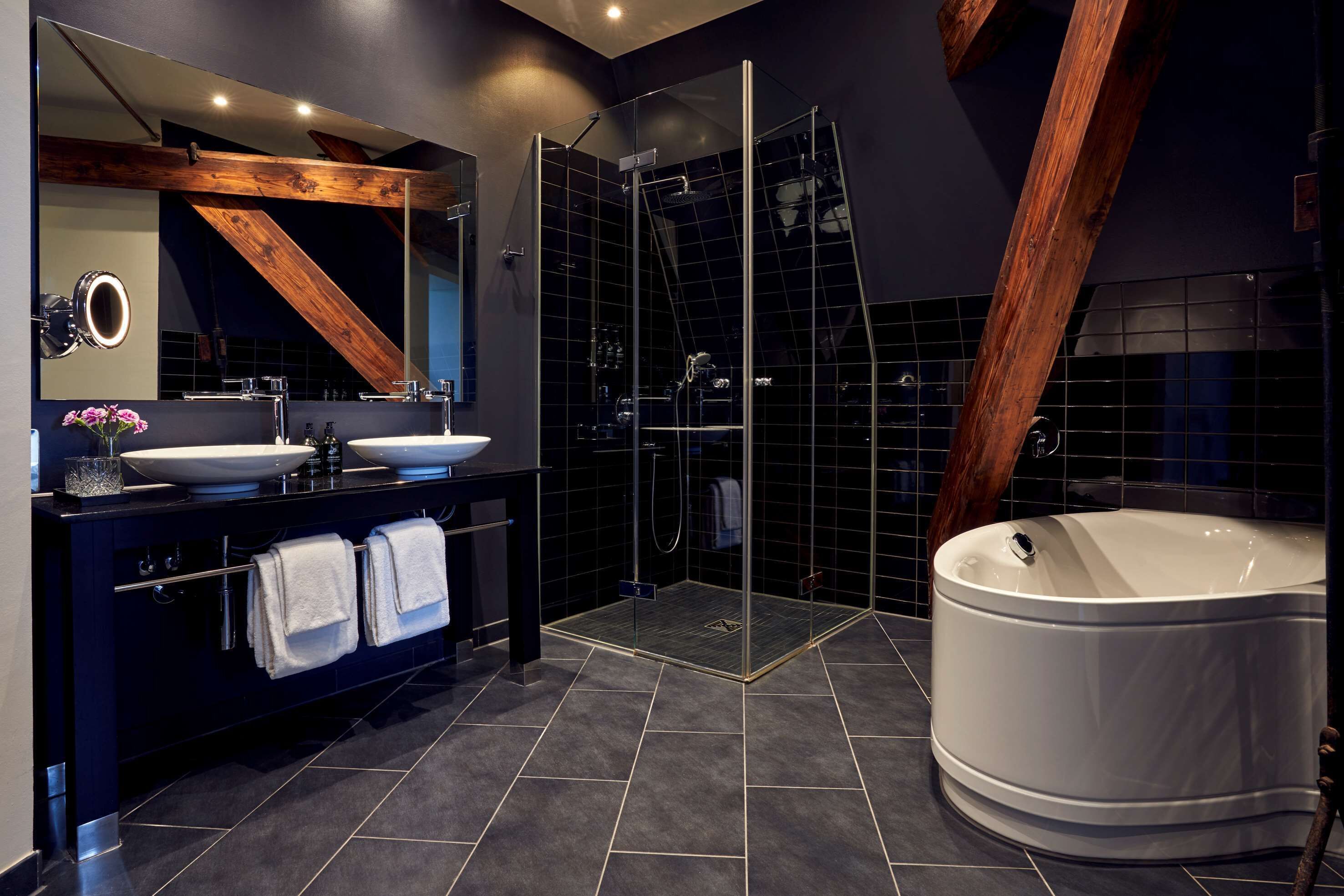 free toiletries, hair dryer, towels