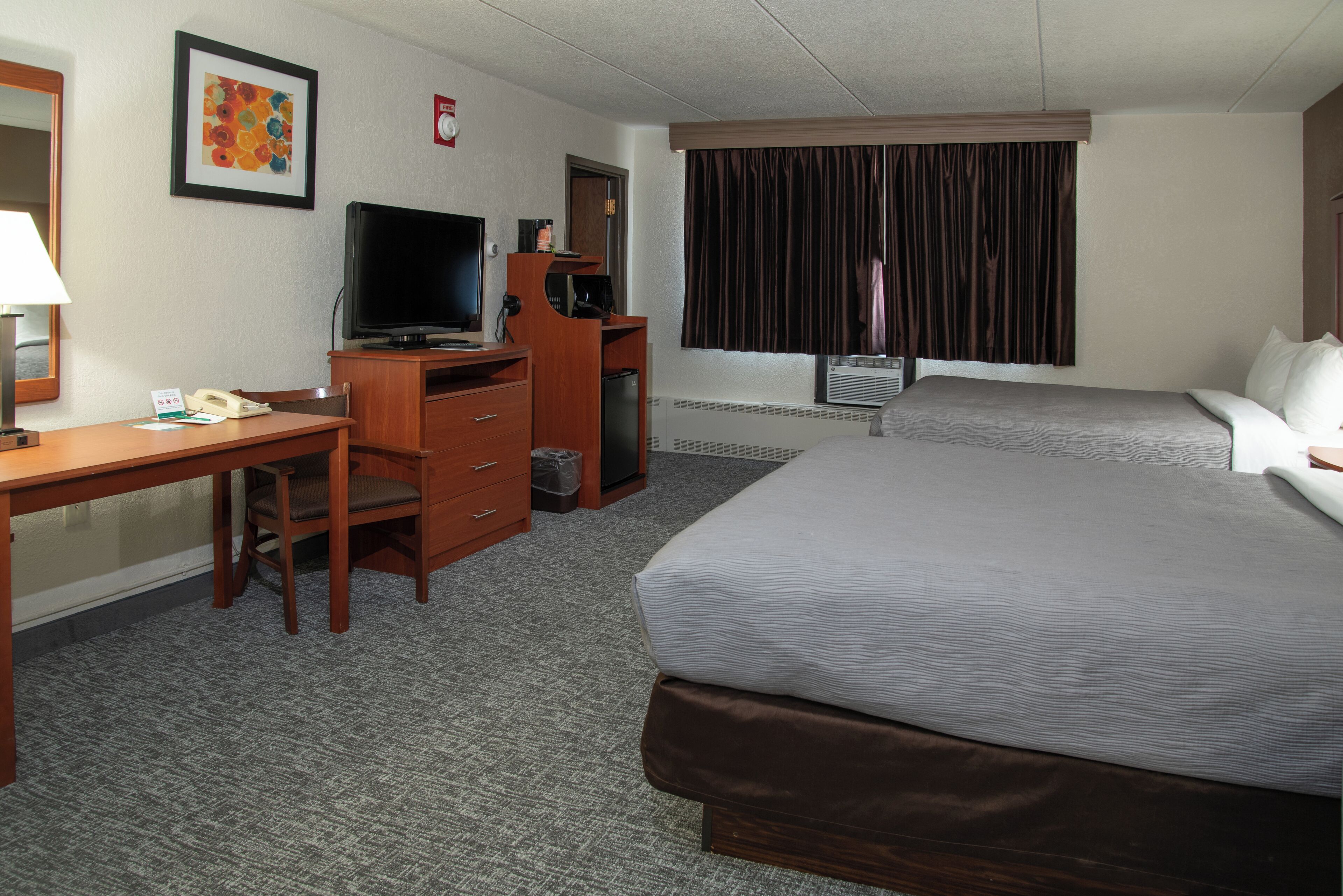 down duvets, desk, blackout curtains, iron/ironing board