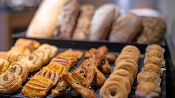 A variety of pastries displayed on a tray.
