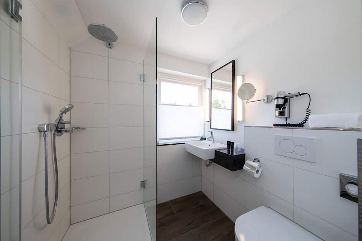 free toiletries, hair dryer, towels