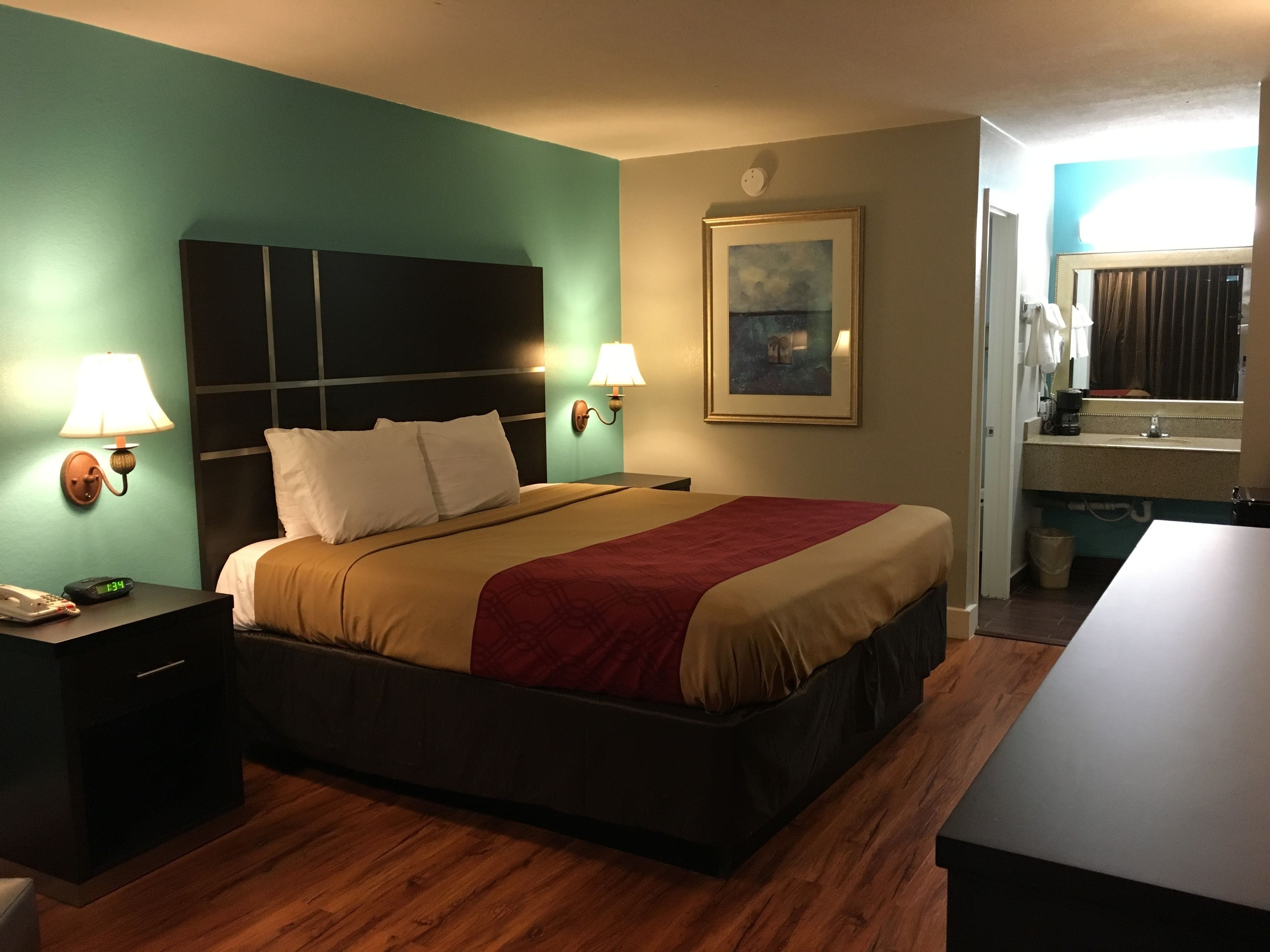 Desk, blackout curtains, soundproofing, iron/ironing board