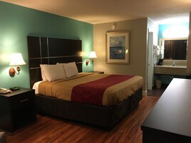 Desk, blackout drapes, soundproofing, iron/ironing board