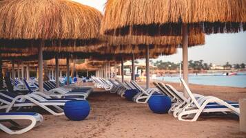 Private beach, sun loungers, beach umbrellas, beach towels