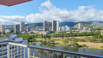 Deluxe Studio, Kitchen (1 king and 1 double bed) | Balcony view