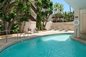 Outdoor pool, open 8:00 AM to 10:00 PM, pool loungers