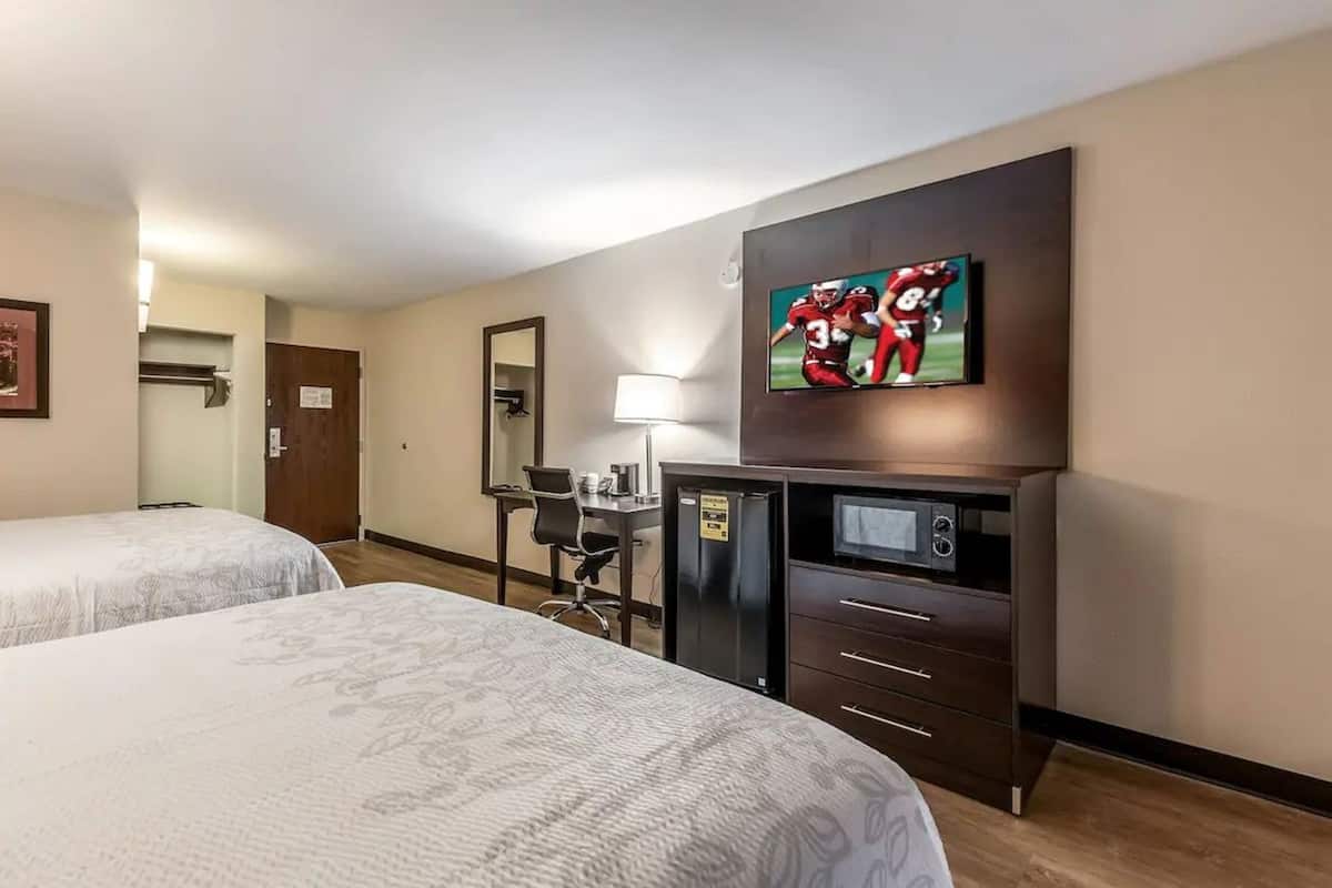 Blackout drapes, cribs (free), rollaway beds (surcharge), WiFi (free)