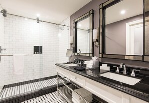 Shower, eco-friendly toiletries, hair dryer, towels