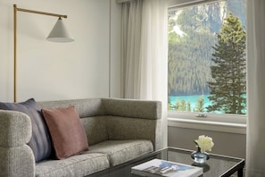 Junior Suite, 2 Queen Beds, Lake View | Living area | Smart TV, pay movies - Fairmont Chateau Lake Louise (Lake Louise)