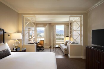 Premium bedding, in-room safe, desk, blackout drapes at Fairmont Chateau Lake Louise