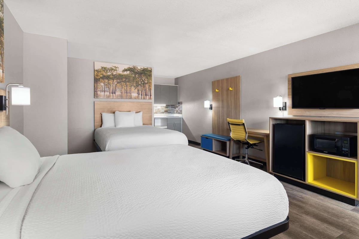 Room, 2 Queen Beds, Non Smoking (Efficiency) | Desk, laptop workspace, blackout drapes, iron/ironing board
