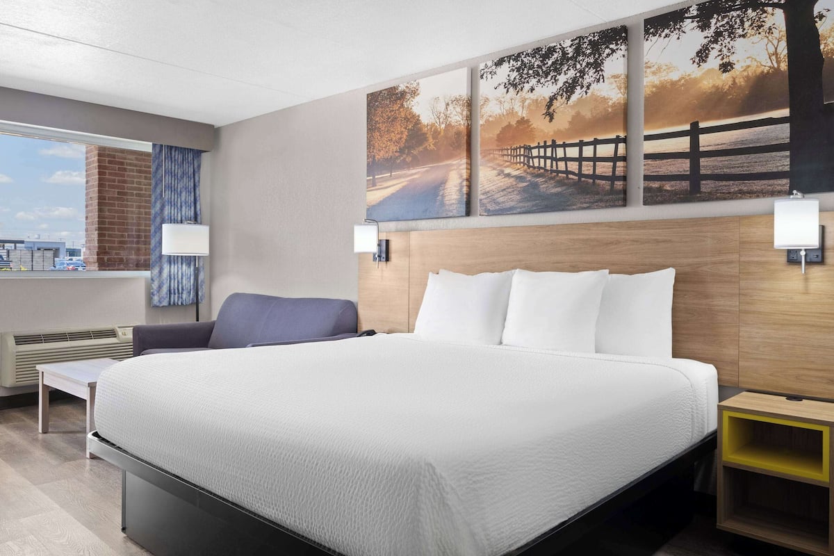 Room, 1 King Bed, Non Smoking | Desk, laptop workspace, blackout drapes, iron/ironing board
