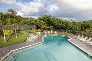 Outdoor pool, open 8:00 AM to 9:00 PM, sun loungers