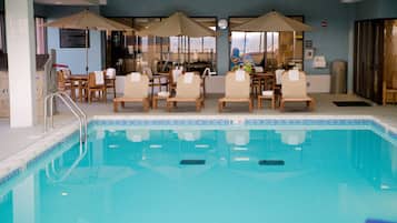 Indoor pool, open 6:00 AM to 10:00 PM, sun loungers
