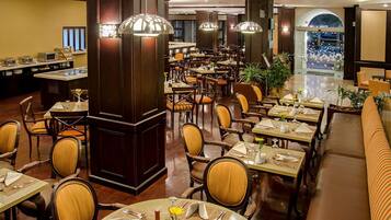 Breakfast, lunch, dinner served; international cuisine